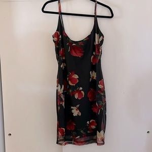 Missguided Black Mesh Floral Rose Print Bodycon Dress